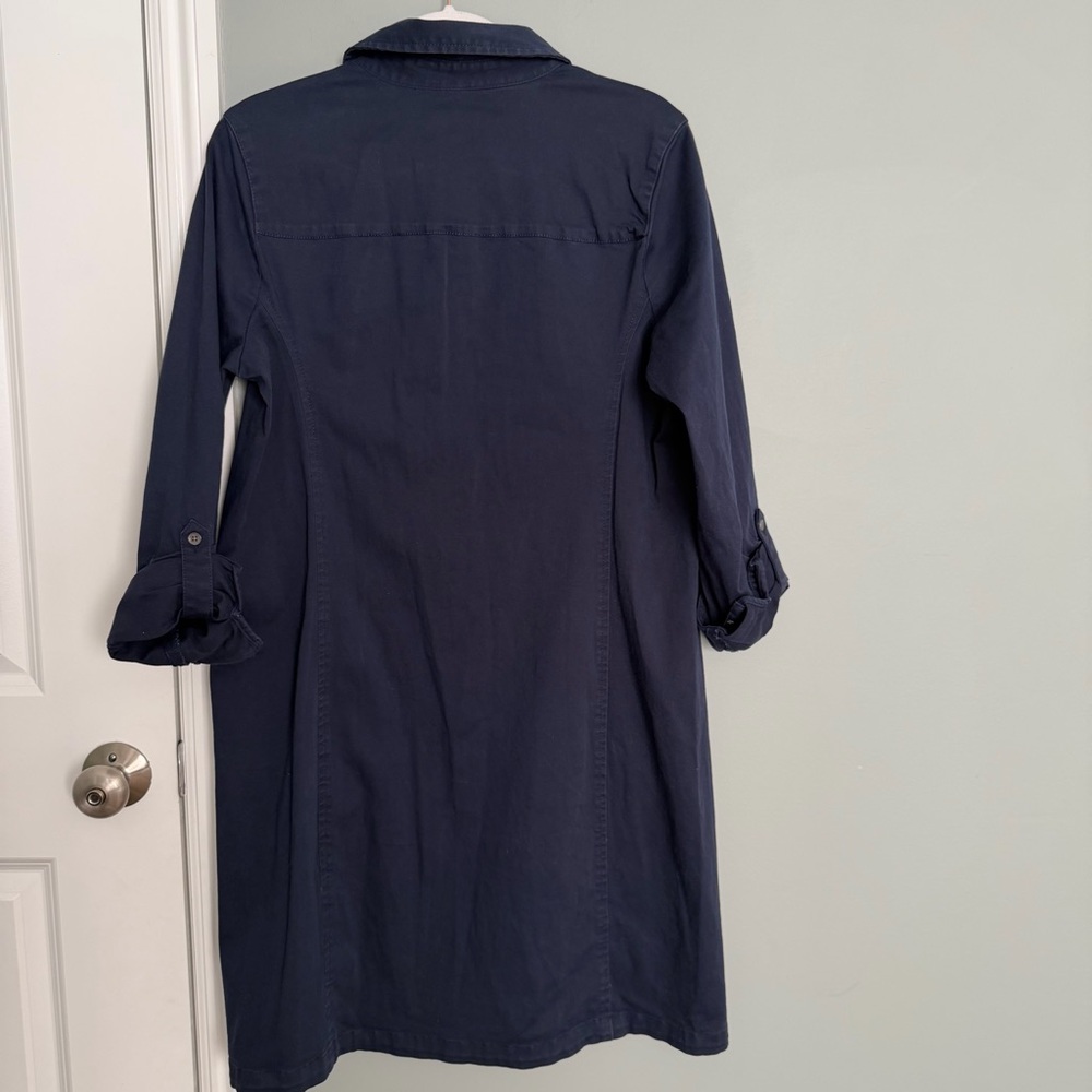 J. Jill Chino 100% Cotton Navy Blue Collared Long Sleeve Popover Shirt Dress - Picture 8 of 15